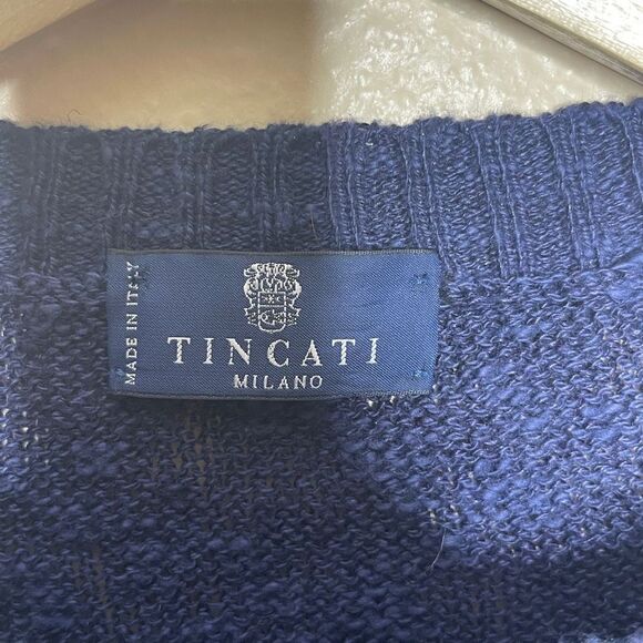 Tincati Milano Pullover Mens Large Blue Crew Neck Sweater linen Bland Casual - Picture 5 of 10